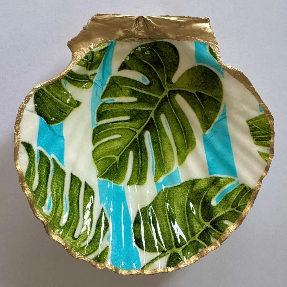 Tropical Monstera Seashell Trinket Jewelry Dish